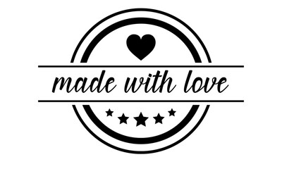 made with love stamp with heart and five stars isolated on transparent background