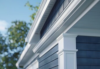 Modern Home Exterior Detail with White Eave