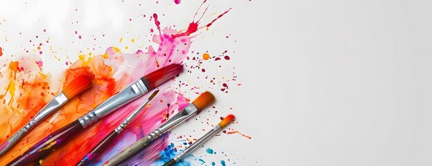 Colorful Paintbrushes Watercolor Splashes Banner