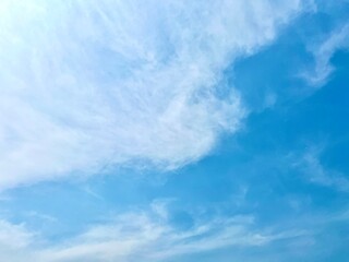 Beautiful and bright blue sunny cloudy sky isolated on horizontal ratio empty copy spaced background.