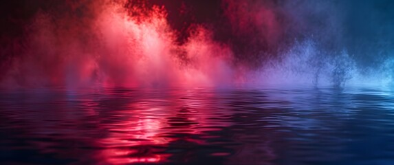 Fototapeta premium Neon Lights Reflecting on Water with Smoke
