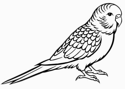 black and white parakeet drawing clip art preview