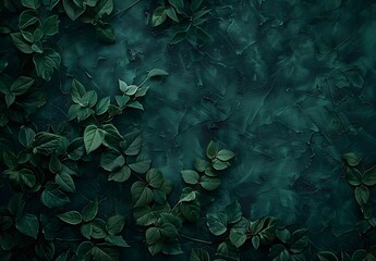 Dark Green Background with Moody Leaves Flat Lay