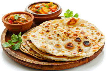 Plate of tasty Chapati with on white background.