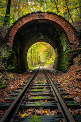 Old Brick Tunnel Leading to Vintage Trains &ndash; A Historic Rail Passageway