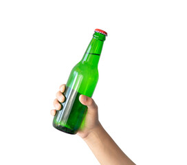 hand holding a bottle of champagne