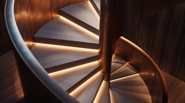 Modern Spiral Staircase with Warm Lighting