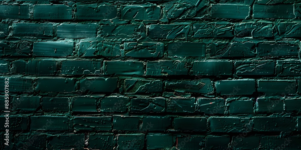 Wall mural Dark Green Brick Wall Background, Minimalist Copy Space