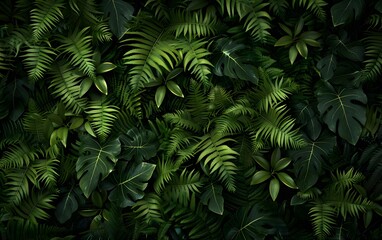 Fototapeta premium Dark Green Ferns and Leaves Wall Texture