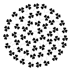 Fototapeta premium Outline Shamrocks in a shape of circle. Round monochrome background Texture. Isolated on transparent