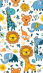 Naklejka premium cartoon 2d illustrator doodle pattern, cute pattern in graphic seamless pattern