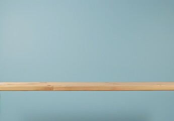 Empty Light Wood Tabletop on Pastel Blue Background