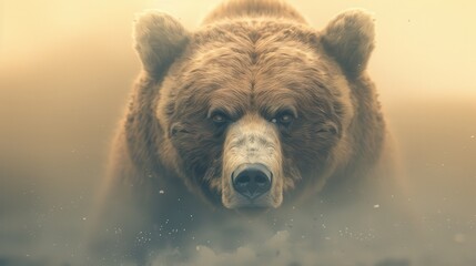 A bear with its mouth open and its eyes looking straight ahead