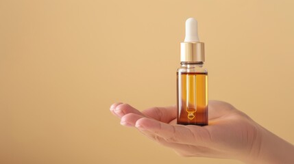 Naklejka premium A person is holding a bottle of essential oil in their hand