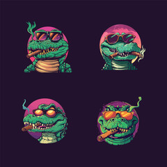 vector illustration of a crocodile smoking in the style of a mafia