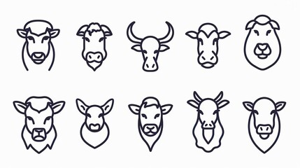 A set of cow faces in a row