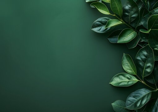 Green Leaves Border on Green Background