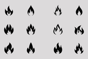 Minimalist Grey Fire Icons Set on White Background - Vector Illustration