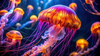 Vibrant jellyfish captivating the aquarium with graceful pulsating movements, jellyfish, vibrant, aquarium