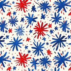 Patriotic Independence Day Fireworks Pattern Wallpaper Art, July 4th Memorial Day Veterans Day ID4 Celebration Background, USA Themed Artwork, United States Abstract Backdrop, Patriot Red White Blue