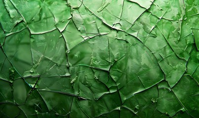 Abstract Green Cracked Glass Texture
