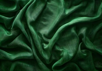 Fototapeta premium Green Fabric Texture Background, Draped Curtains
