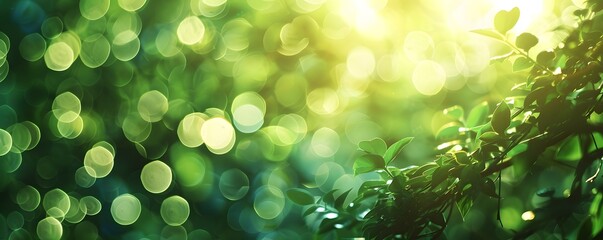 Fototapeta premium Green Bokeh Background with Sunlit Leaves
