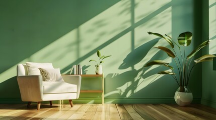 Obraz premium Green Living Room Interior Design with Sofa and Armchair