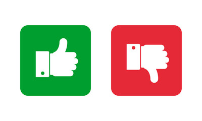 green thumb up and red thumb down square icons, like and unlike social media pictogram