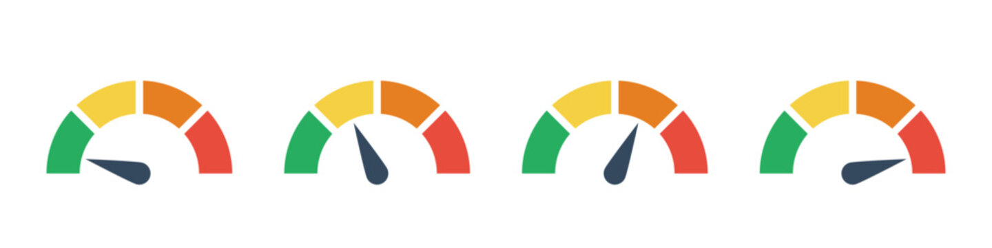 gauge with left green and red right sectors vector icon, risk ring indicator, credit rating pictogram, car tachometer scale