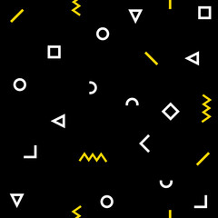 5 Seamless white, orange and black geometric pattern. Hipster Memphis style. Hipster memphis pattern with geometric shapes
