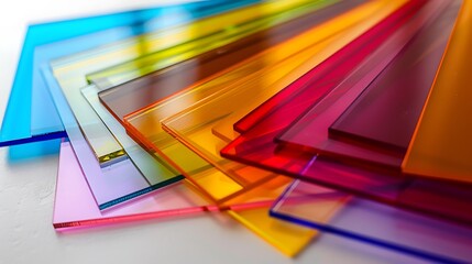 Colorful acrylic sheets plastic samples on white background equipment for creativity and decoration