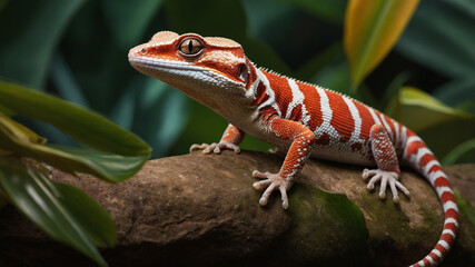 Obraz premium Exotic Gecko Resting Amidst Lush Foliage
