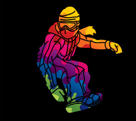 Snowboarder Action Snowboard Player Sport Cartoon Graphic Vector