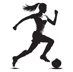 Female soccer football player silhouette vector on white background.