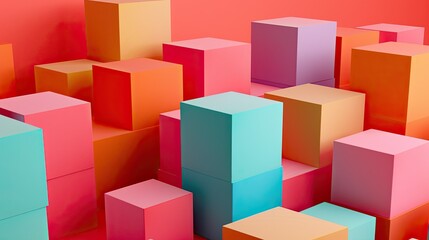 Obraz premium Abstract cubes in bright colors, positioned creatively against a neutral background for a minimalist aesthetic.