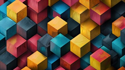 Obraz premium Abstract geometric cubes in diverse colors, arranged neatly to highlight symmetry and modern aesthetics.