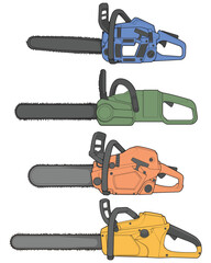 Bundling set of Chainsaw isolated illustration, vector art, Chainsaw vector, petrol chain saw, modern chainsaw, art concept, vector.