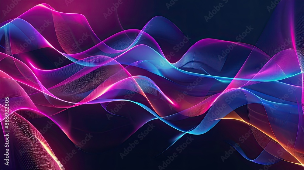 Poster bright neon lines glowing dynamically against a pitch-dark backdrop, creating an atmosphere of digit