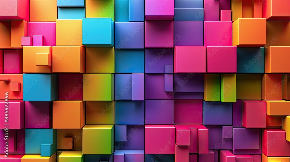 Poster colorful geometric cubes arranged in an abstract pattern, symbolizing creativity and artistic expres