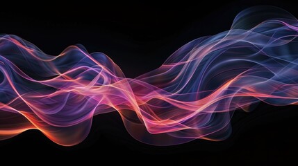 Naklejka premium Ethereal glowing lines floating gracefully on a black background, capturing the essence of digital artistry.