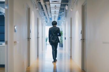 Fototapeta premium Businessman Walking Down Office Hallway