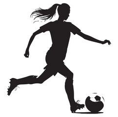  Female soccer football player silhouette vector on white background.