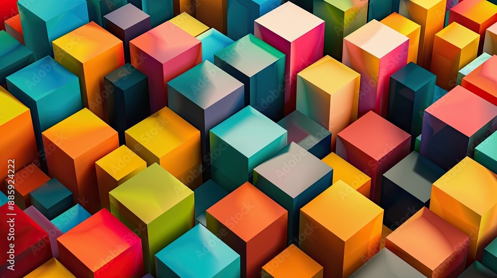 Poster set of multicolored geometric cubes forming a visually striking abstract pattern, perfect for creati