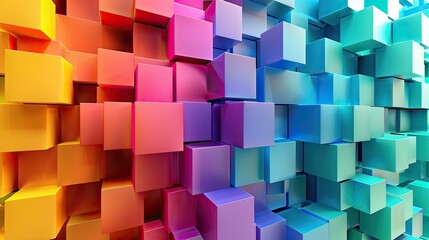 Set of 3D abstract cubes in a spectrum of colors, creating a visually dynamic and artistic composition.
