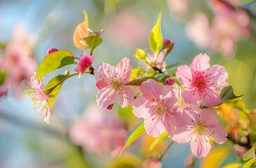 Obraz premium Delicate Pink Cherry Blossoms in Springtime Bloom