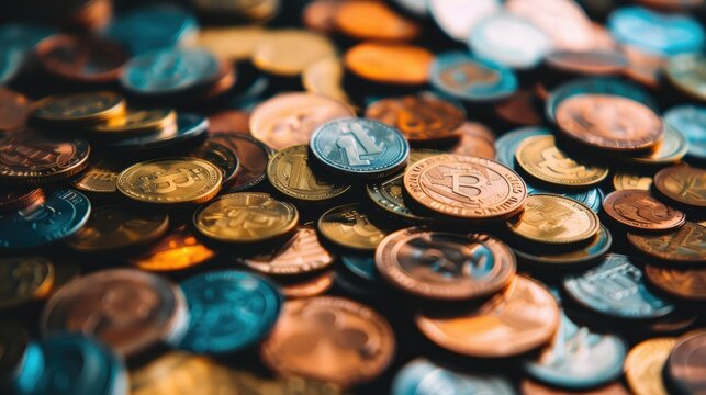 Coins spread out in a scatter plot pattern, representing financial data analysis.