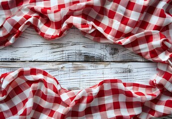 Obraz premium Red and White Checkered Tablecloth on Wooden Background