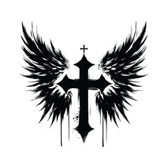 Angelic Wings and Cross, Create an abstract fusion of angelic wings forming the shape of a cross