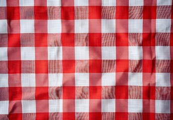 Red and White Gingham Fabric Texture Close Up